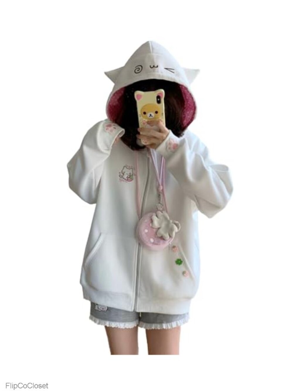 Kawaii Cat Ear Zip Up Hoodie Oversized Cotton Polyester